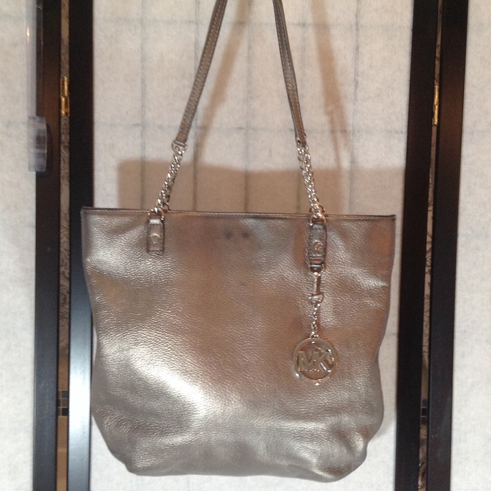 Michael Kors dark silver leather tote